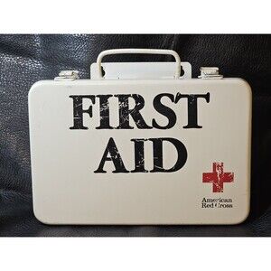 Vintage Metal American Red Cross First Aid Box - 16 Unit Industrial Medical Tin